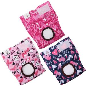 CuteBone Dog Diapers Female Washable Small Medium Large 3 Pack Reusable Doggie Diapers Puppy Period Pants for Doggy Heat Cycle Peeing, Large (Heart)