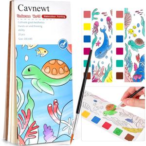 Cavnewt Pocket Watercolor Painting Book,21-Pages,Travel Paint Watercolor Coloring Book Set for Kids 3-8 Years Old,Boys and Girls Party Birthday Thank You Exchange Art Craft Gifts-Undersea World