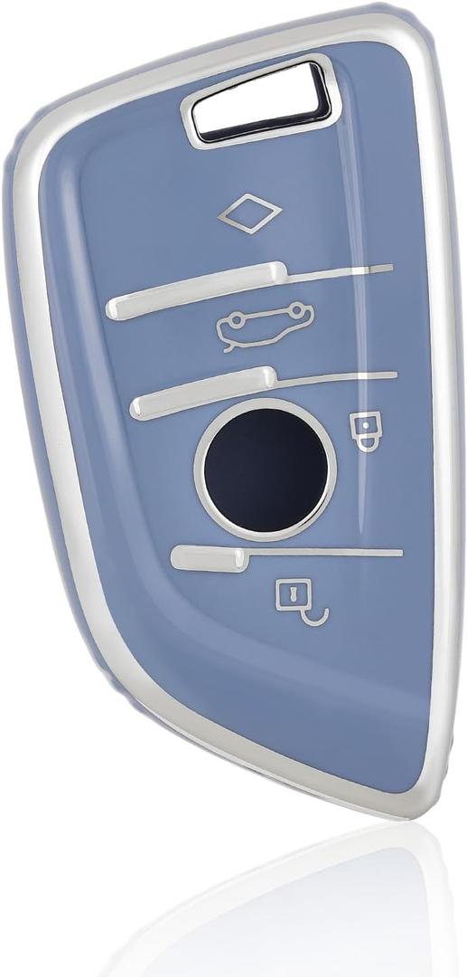 2 x Suitable for BMW Key Fob Cover, Soft TPU Full Protection Key Case for BMW X1 X2 X3 X5 X6 X7 and 2 5 6 7 Series Key Fob Holder, Silver Blue