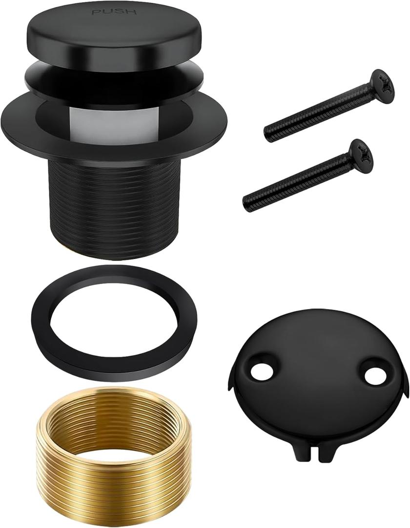 All Metal Tip Toe Bathtub Drain Set, Drain Conversion Kit Assembly with 2-Hole Overflow Faceplate, Replacement Bath Tub Plug Trim Kit with Universal Fine/Coarse Thread(Black)