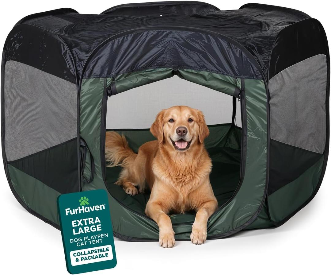 FurHaven Portable Pet Playpen for Dogs & Cats, Foldable Indoor Kitten Playpen with Mesh Sides, Pop Up Travel Dog Pen, X-Large, Hunter Green