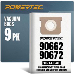 POWERTEC 90662, 90672 Shop Vacuum Bags 9PK, for Shop Vac Type F Type I, VF2005 / VacMaster VHBL VDBL / Craftsman CMXZVBE3877, CMXZVBE38768, 10-14 Gallon Replacement For Shop Vac Filter Bags (75024-P3)