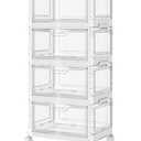 SNSLXH Portable Clear Storage Bins with Lid & Wheels, 24QT Clear Storage Bins with Lid, 4-Tier Plastic Bins with Wheels, Stackable, Magnetic Doors, for Bedroom, Living Room, Office