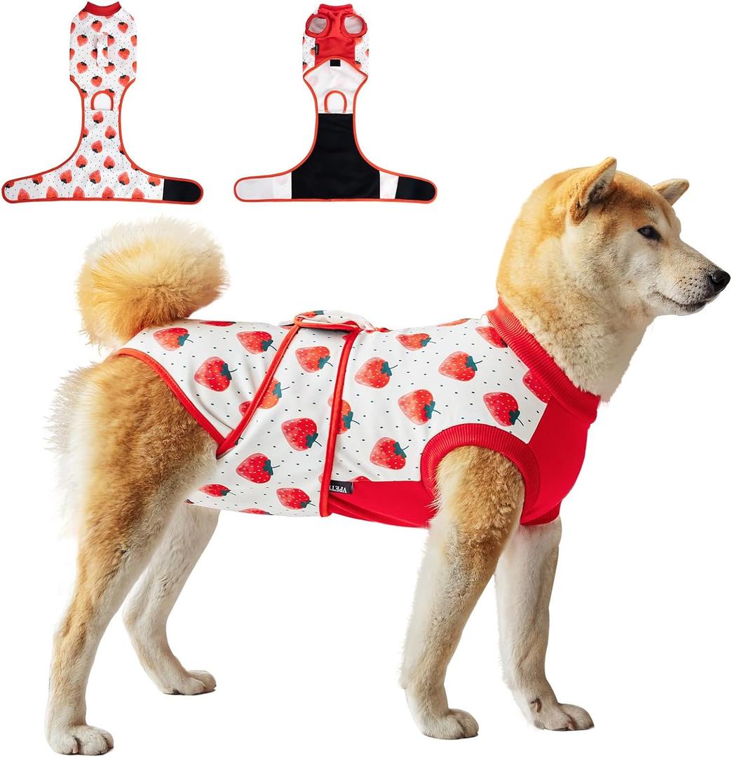V.PET.B.R Dog Surgery Recovery Suit, Female Male Dog Onesie for Spay Neuter, Substitute E-Collar & Cone, Anti-Licking Breathable Onesie for Small Medium Large Dogs, Strawberry, Size: S