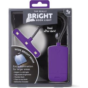IF The Really Bright Book Light - Purple. Super Bright Reading Lights for Books in Bed  Flexible Book Light Clip On  A Great Book Lamp with Batteries Included