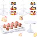 EI 13pcs White Cake Stand Serving Trays for Party 3 Tier Cupcake Stands Appetizer Trays Dessert Table Display Set Multiple Styles Candy Fruit Display Tower for Birthday Wedding Anniversary