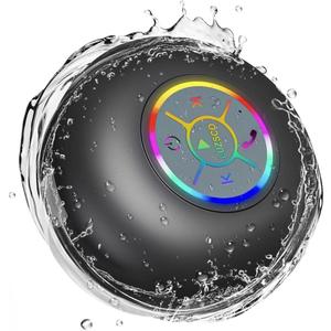 Bluetooth Shower Speaker with LED Portable Wireless Mini Speaker with Mic & Suction Cup, IPX4 Water Resistant for Shower, Travel, Pool, River Floating, and Outdoor Fun (Black)