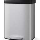 Garvee 16 gal / 60 L Stainless Steel Trash Can with Lid, Large Garbage Can for Kitchen, Rustproof Step-on Kitchen Metal Trash Bin with Liner Rim, Rear Handle, Soft Close Plastic Lid, Silver