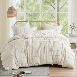Comfort Spaces Cream Twin Size Duvet Cover Set - 2 Pieces Pintuck Pleated Duvet Cover All Season Lightweight, Extra Softness Pre-Washed Microfiber Twin Bedding Cover Shams, Twin/Twin XL