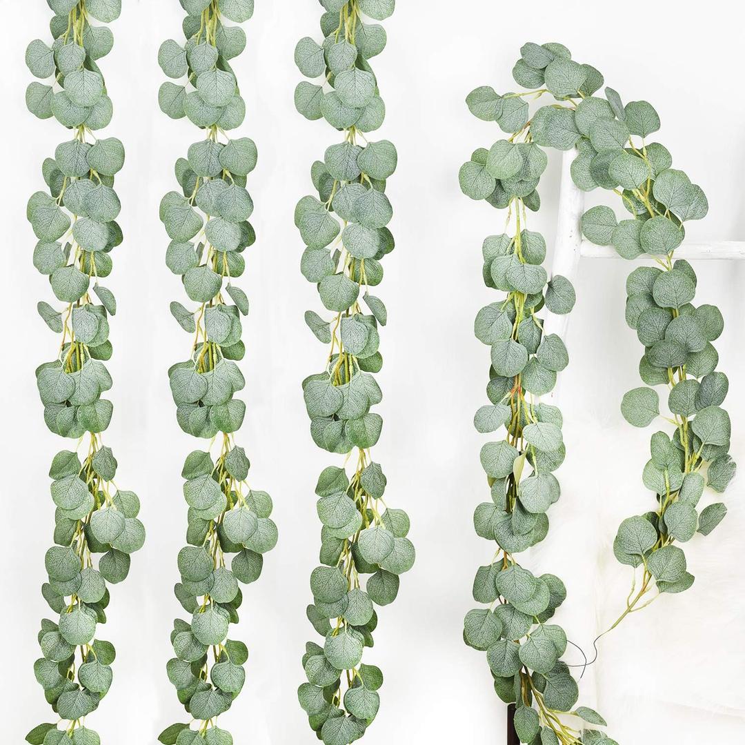 DearHouse 4Pack Artificial Eucalyptus Garland Faux Silk Eucalyptus Leaves Vines Handmade Garland Greenery Wedding Backdrop Arch Wall Decor