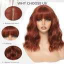 MINLEE Auburn Wig with Bangs for Women 14 Inch Short Bob Wavy Curly Wig Auburn Hair Wigs Natural Looking Heat Resistant Synthetic Wigs