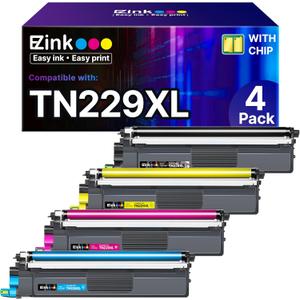 E-Z Ink Compatible TN229XL Toner Cartridges Replacement for Brother TN229XL TN-229XL TN229 XL to use with MFC-L3720CDW MFC-L3780CDW HL-L3220CDW HL-L3280CDW HL-L3300CDW Printer (TN229XLBK/C/M/Y-4 Pack) (13.19 x 5.12 x 7.87 inches)