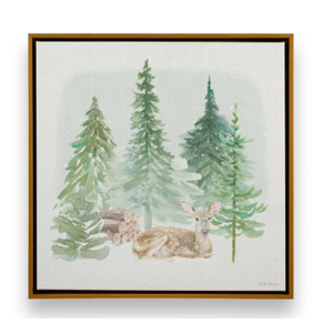 2PCS Vintage Forest Deer Framed Wall Art Set Rustic Farmhouse Artwork Prints Wall Decor for Home Bedroom Living Room 16.5x16.5 Inch