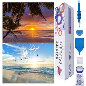 BAISITE Diamond Art Kits for Adults Beginners,2 Pack Round 5D Paint with Diamonds Pictures Full Drill Cross Stitch Home Wall Decor DIY Crafts Kits(12x16 Inches) BSTDPK815-816