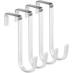 Mars-Rock Over the Door Hooks 4Pcs L=5.5" Fit 1 3/8" Door Steel with White Rubber Coating Hanging Towel Robe Clothing Hanger for Bathroom Room Wreath Ironing Board Holder Cute Thin Single Heavy Duty