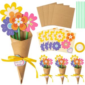 BeYumi Flower Bouquet Craft Kit - 72Pcs Mother's Day Flower Bouquet Craft for Kids Make Your Own Bunch of Flowers Teacher Appreciation Week DIY Thankful Gift Set School Classroom Home Fun Activities
