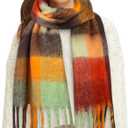 Womens Scarf Winter Big Colorful Checked Thick Warm Soft Scarves Casual Tassel Blanket Scarf