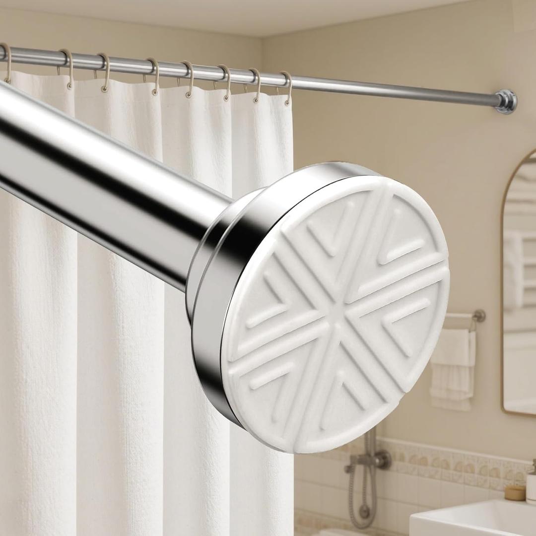 Silver Shower Curtain Rod 2665 Inch, Adjustable Spring Tension Curtain Rod No Drill, Stainless Steel Shower Rod Easy Install, Rustproof Tension Rod for Windows Bathroom Closet Kitchen Room Divider