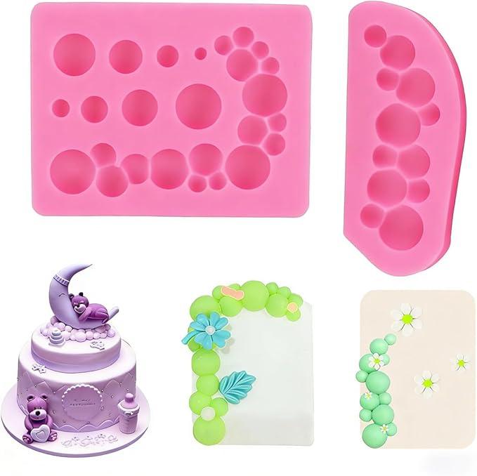 KuuGuu 2 PCS 3D Pearl Fondant Mold Semi Sphere Ball Silicone Fondant Molds Hemispherical Shape Bubble Cake Decorating Chocolate Molds for Cake Decoration Candy Sugar Cupcake Topper Cake Pop Popsicle