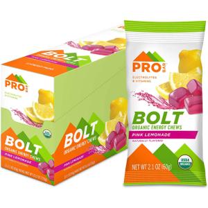 PROBAR - Bolt Organic Energy Chews, Pink Lemonade, Non-GMO, Gluten-Free, USDA Certified Organic, Healthy, Natural Energy, Fast Fuel Gummies with Vitamins B & C (12 Count) (EXP 02/02/26)
