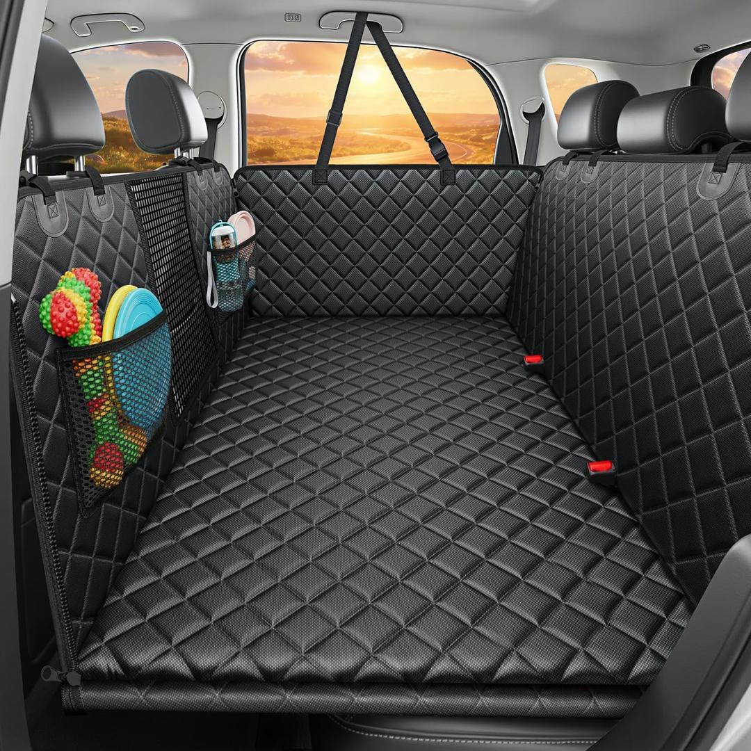 URPOWER 2026 Upgraded Back Seat Extender for Dogs - Large Hard Bottom Dog Car Seat Cover Holds 550lbs, Waterproof Dog Hammock Pet Bed with High-Density Foam Non-Slip Backseat Protector for Cars, SUVs (Black)