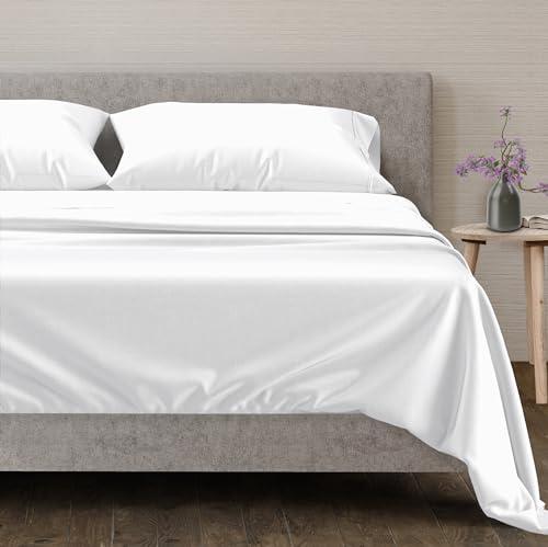 Mayfair Linen 100% Egyptian Cotton Split King Sheets Sets for Adjustable Bed - 5 PC Luxury Set, 600 Thread Count Sleep Number Sheets Split Top King (White), 16" Deep Pocket Sateen Weave Hotel Bedsheet