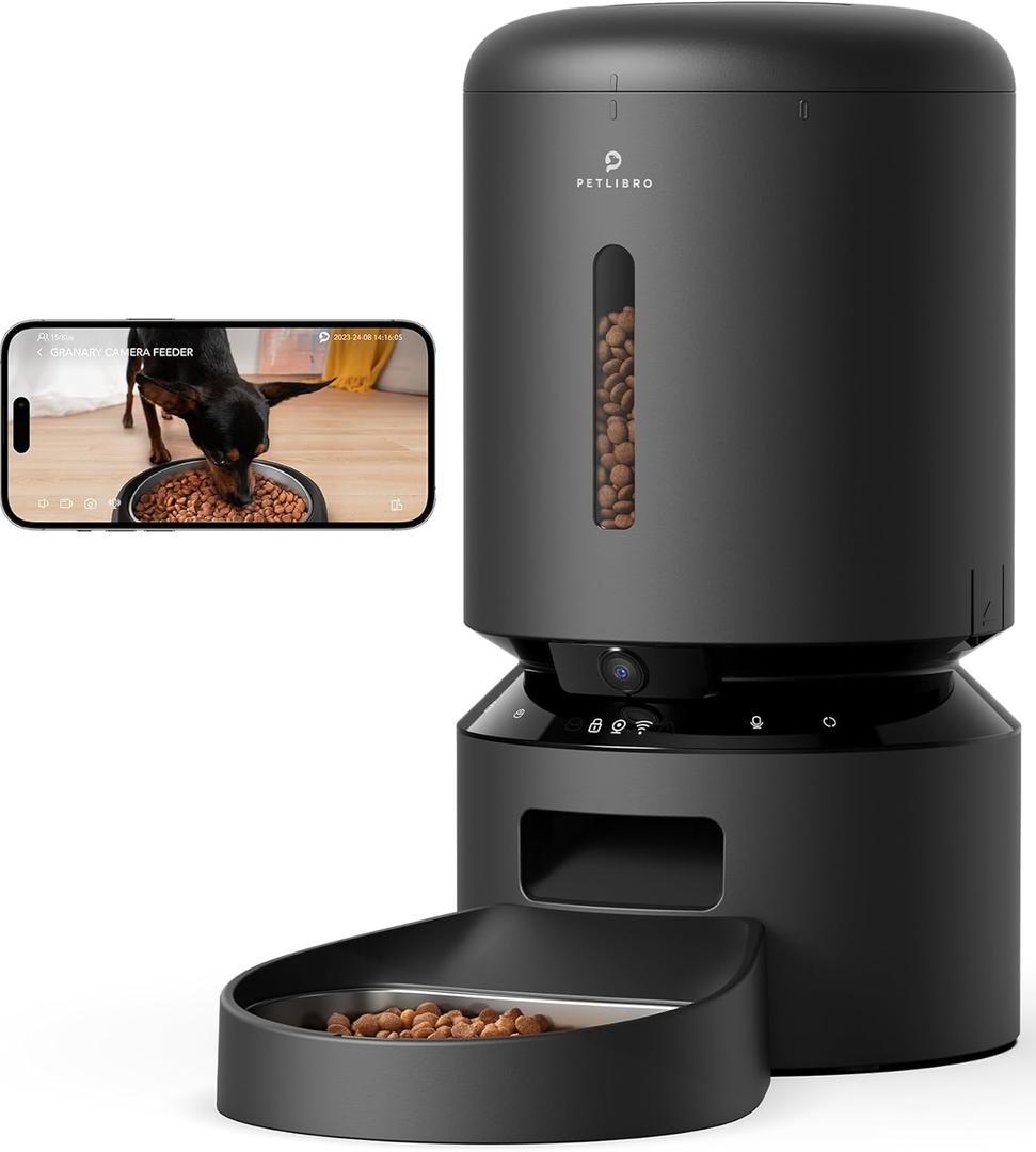 PETLIBRO Automatic Cat Feeder with Camera, 1080P HD Video with Night Vision, 5G WiFi Pet Feeder with 2-Way Audio, Low Food & Blockage Sensor, Motion & Sound Alerts for Cat & Dog Single Tray (Black)