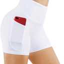 THE GYM PEOPLE High Waist Yoga Shorts for Women's Tummy Control Fitness Athletic Workout Running Shorts with Deep Pockets (Medium, White)