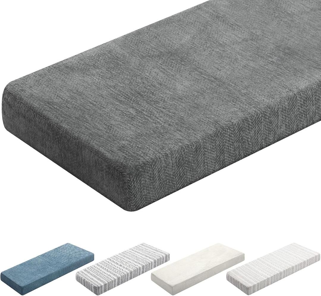 Leinuosen Bench Cushion 42x16x4 Inch for Indoor Furniture Weaving Texture Chenille Kitchen Bay Window Non Slip Seat Cushion Tufted Thicken Pad for Patio Porch, Mudroom Entryway (Gray)