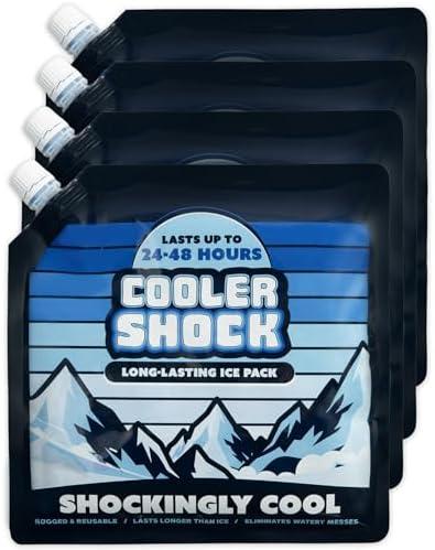 Cooler Shock Reusable Ice Packs for Cooler - Long Lasting Cold Freezer Packs for Coolers and Lunch Boxes - Cooler Ice Packs for Camping Gear, Fishing, Road Trips, Beach Must Haves