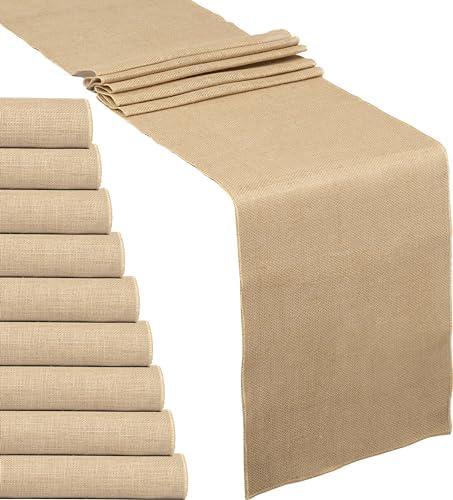 10 Pack Natural Burlap Table Runners (12 x 108 Inch) | Rustic Jute Table Runners for Wedding, Farmhouse, Thanksgiving, Coffee Table Decor Cover, Fall Décor & Parties