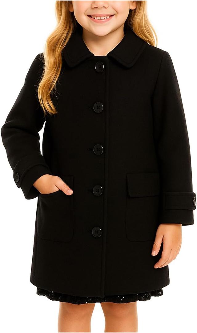 iGirlDress Coat Long Sleeve Button Pocket Long Winter Coat Outerwear (16, Black/Fur)