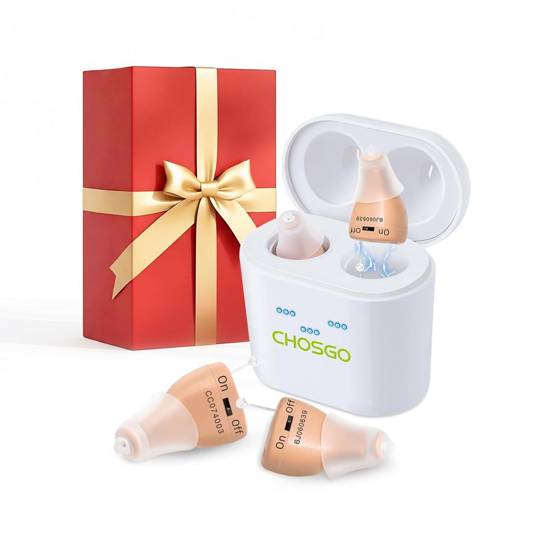 Rechargeable Hearing Aids for Seniors, Comfortable & Discreet CIC Design Hearing Amplifier, 12-Channel Digital with Noise Cancellation, Beige