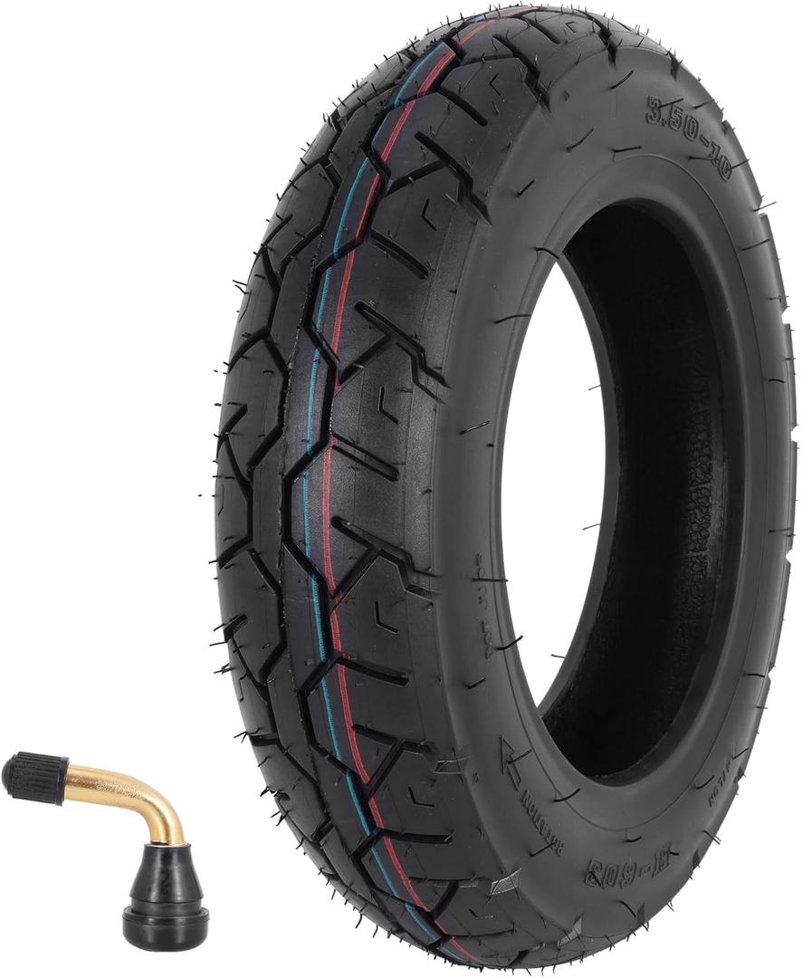 3.50-10 Scooter Tire, 3.50-10 Tubeless Tire for Scooters and Mopeds with 10 Inches Rims; 8PR 56 J; Angled Valve Stem - 1 Pack (Road Tread)
