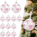 Janinka 12 Pcs Pink Bow Christmas Ball Ornaments for Tree 2.36 Inch Coquette Bow Hanging Decor Pink Plastic Ball Christmas Tree Pendants with Rope for Xmas Holiday Home Party Decoration