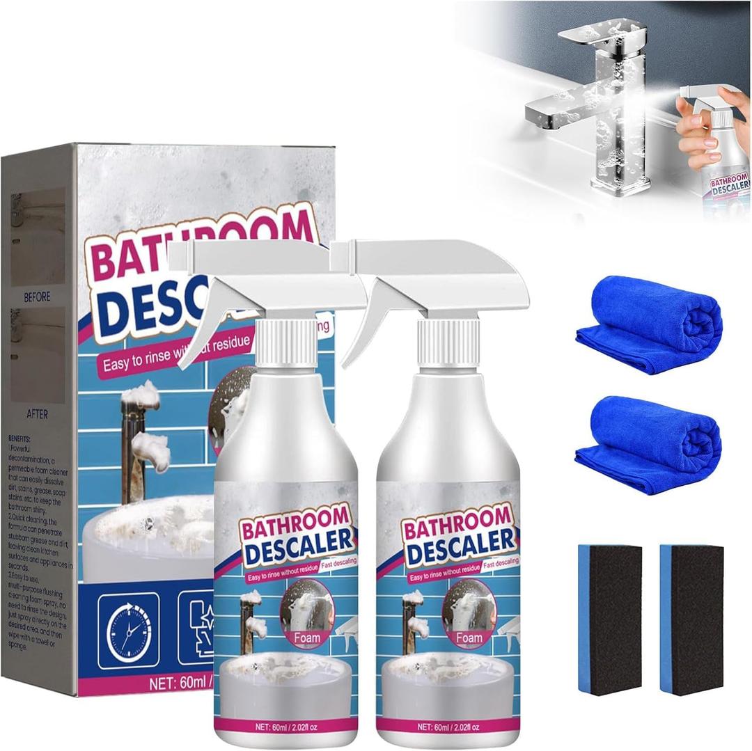 2Pcs Bathroom Descaler Cleaner Spray, Bathroom Foam Cleaner Spray, Multipurpose Bath-room Bubble Stubborn Stains Cleaner Foam Spray for Bath-room Toilet Bath Shower Glass Sink Clean