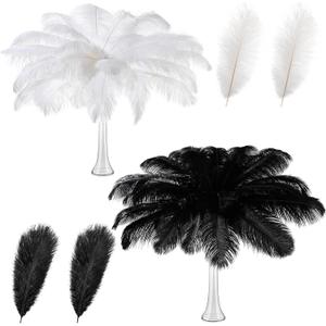 Retrowavy 50 Pcs 14-16 Inches Large Natural Ostrich Feathers Bulk for Centerpieces for Wedding Party Centerpieces Home Decoration Flower Arrangement (Black, White)