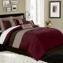 Chezmoi Collection Loft 8-Piece Luxury Striped Comforter Set (King, Burgundy/Coffee/Brown)