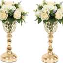 13.2in Gold Vases for Centerpieces, 2Pcs Crystal Vases for Flowers, Metal Floral Stands for Wedding, Flower Stands for Table Wedding Reception Party Event Home Decor