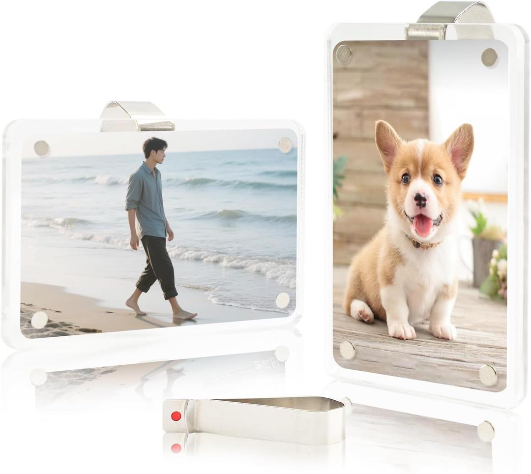 Rislobx 2PCS Acrylic Car Picture Holder, Magnetic Car Visor Photo Clip, Universal Transparent Sun Visor Picture Frame with Clip for Auto (3.54" x 2.36"), 2.4×3.5
