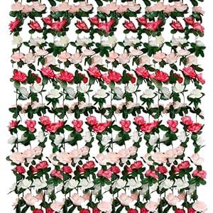 VIKINGS PANDA 12 PCS 98.4 FT Artificial Flower Garland Rose Garland for Wedding Room Decor(12, Pink and White)