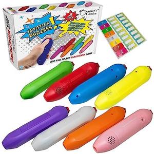 Teacher's Choice Handheld Game Buzzers - Loud Buzzes Unique to Each Joystick- Great for Jeopardy Rounds and Many Trivia and Buzzer Games - 5 pack