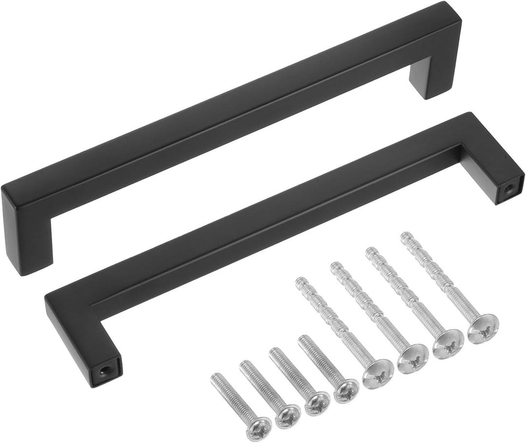 uxcell 15 Pack Square Bar Drawer Handles, 6 1/4 Inch Hole Center Modern Drawer Pulls Kitchen Cabinets Pull Stainless Steel Slim Cupboard Pulls, Matte Black