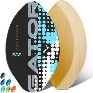 BPS New Zealand Gator Skimboard with Colored EVA Grip Pad and High Gloss Clear Coat Wooden Skim Boards for Kids and Adults | Choose from 3 Sizes and Traction Pad Color (Black)