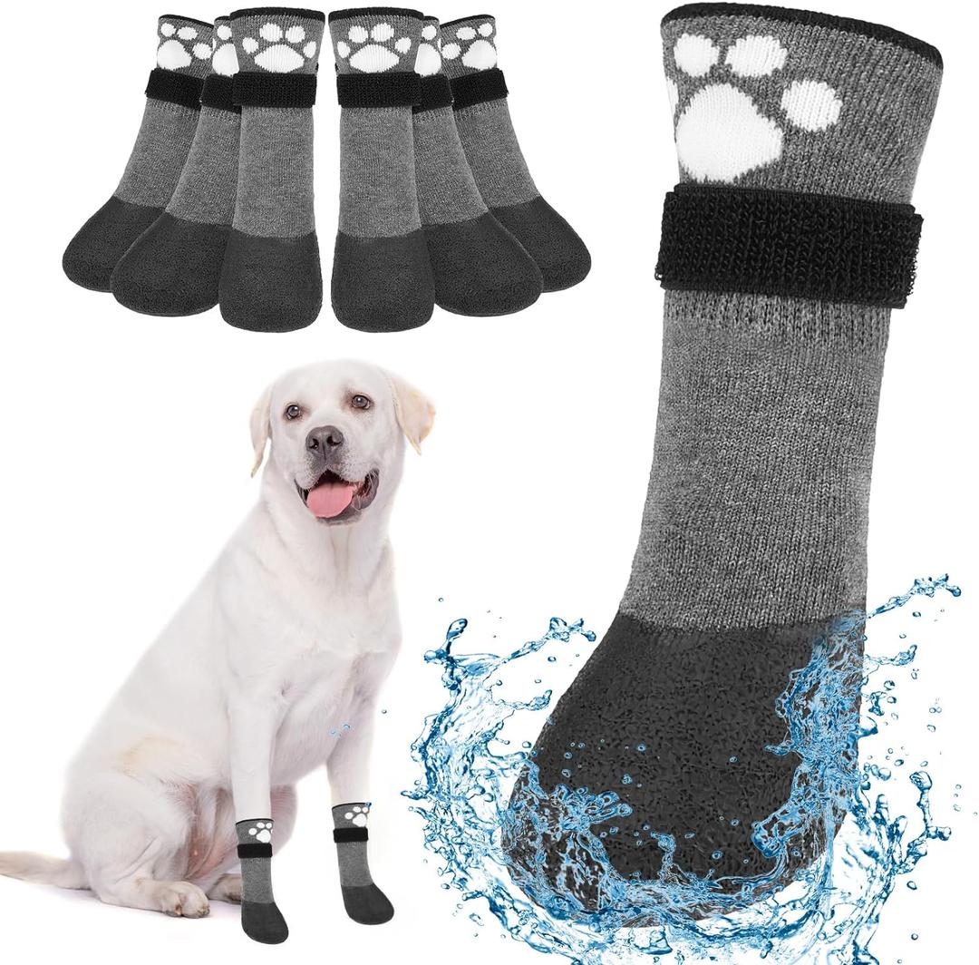 BEAUTYZOO 6 PCS Anti Slip Dog Boots & Paw Protectors to Prevent Licking on Hardwood Floors,Waterproof Dog Shoes for Small Medium Large Senior Dogs,Grip Socks for Winter Snow Booties Outdoor Walking, M