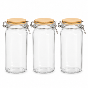Set of 3 Glass Storage Jars with Bamboo Lids, Clear Kitchen Canister Set for Coffee, Tea, Sugar, Snacks and Dry Food