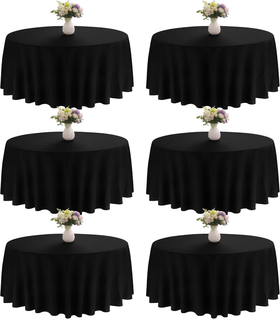 6 Pack 90 Inch Round Black Polyester Tablecloth Bulk Washable Table Covers for Wedding Dining Table Buffet Parties Banquet Decor(Black)