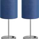 Blue Touch Lamps for Nightstand Set of 2 - Bedside Table Lamp for Bedroom with Dual USB Ports & AC Outlet, 3-Way Dimmable Lamps for Living Room Boys Room, Night Light with 5000K Daylight Bulbs