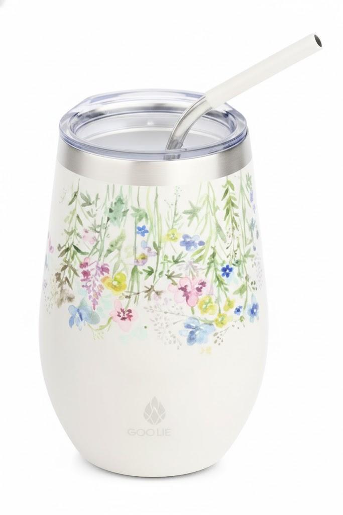 Manna Airn Double Wall Insulated Stainless Steel Stemless Cup Tumbler with Splash-Proof Lid - 16 Oz - Ballet Slipper