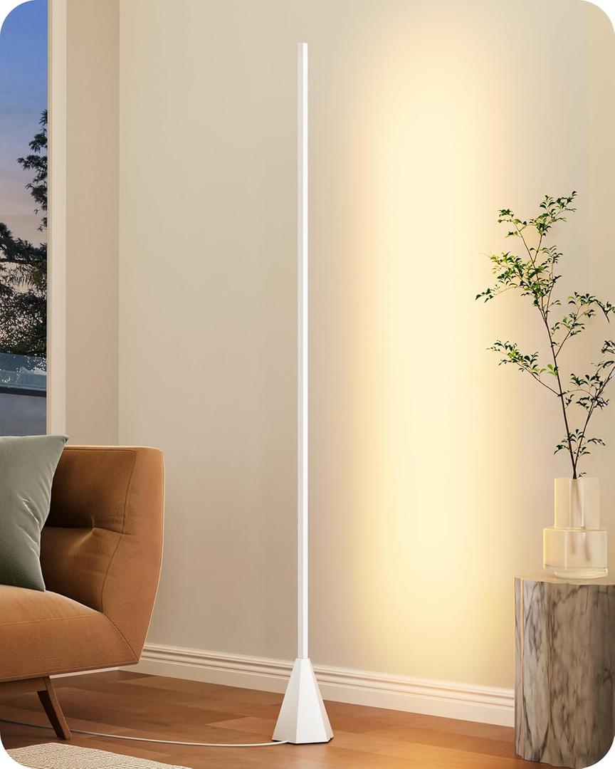 EDISHINE LED Corner Floor Lamp, New Gesture Control Dimmable Corner Light with Remote Control, 3000K-6000K Eye Caring Standing Lamp, Modern Minimalist Lit Lamp for Bedroom, Living Room, Office, White